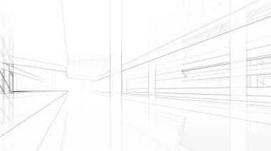 Alışveriş merkezi mimari çizimi 3d illüstrasyon