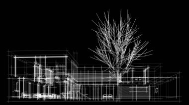 Binanın mimari 3d çizim çizim ev