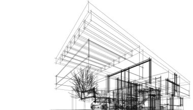 Binanın mimari 3d çizim çizim ev