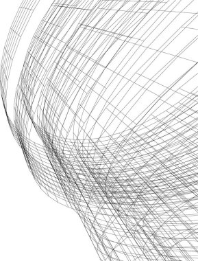 Modern geometrik mimari tasarım, 3D tasarım, gayrimenkul planı, mimari sanat, taslak vektör çizimi.