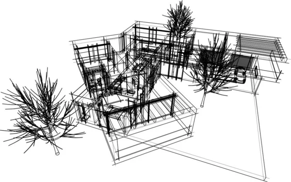 Bâtiment Maison Dessin Architectural Illustration Vectorielle — Image vectorielle
