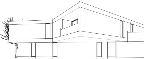 Ilustrasi Vektor Gambar Arsitektur Bangunan Rumah - Stok Vektor