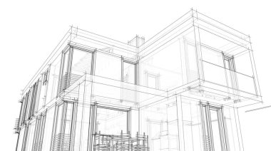 Binanın mimari 3d çizim çizim ev