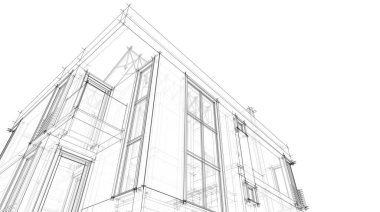 Binanın mimari 3d çizim çizim ev