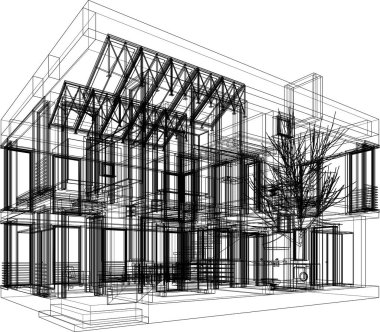 Binanın mimari 3d çizim çizim ev