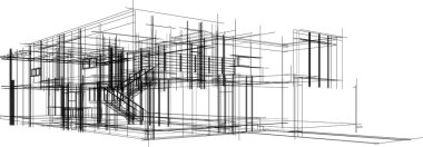 Binanın mimari 3d çizim çizim ev