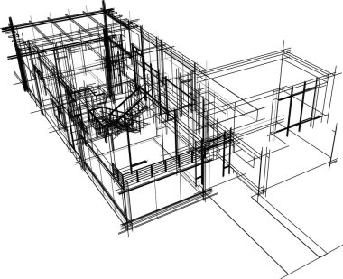 Binanın mimari 3d çizim çizim ev