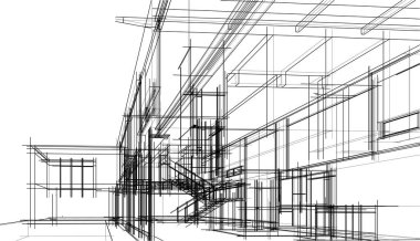 Binanın mimari 3d çizim çizim ev