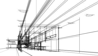 Binanın mimari 3d çizim çizim ev