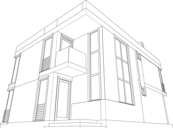 Edificio Casa Dibujo Arquitectónico Ilustración — Vector de stock