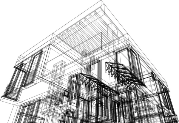 Casa Edificio Disegno Architettonico Illustrazione — Vettoriale Stock