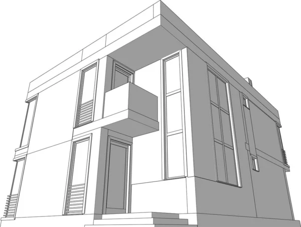 Edificio Casa Dibujo Arquitectónico Ilustración — Vector de stock