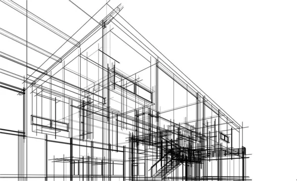 Huis Gebouw Architecturale Tekening Illustratie — Stockvector