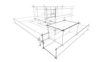 Binanın mimari 3d çizim çizim ev