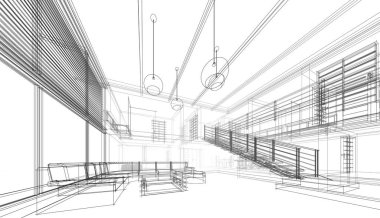 Binanın mimari 3d çizim çizim ev