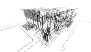 Binanın mimari 3d çizim çizim ev