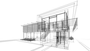 Binanın mimari 3d çizim çizim ev