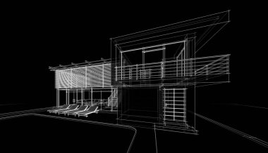 Binanın mimari 3d çizim çizim ev