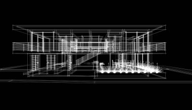 Binanın mimari 3d çizim çizim ev