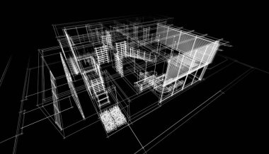 Binanın mimari 3d çizim çizim ev