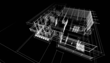 Binanın mimari 3d çizim çizim ev