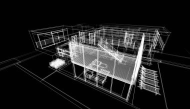 Binanın mimari 3d çizim çizim ev