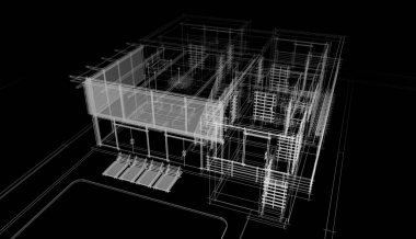 Binanın mimari 3d çizim çizim ev