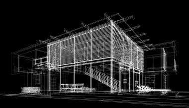 Binanın mimari 3d çizim çizim ev