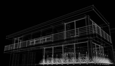 Binanın mimari 3d çizim çizim ev