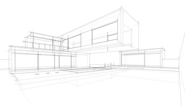 Cladire Casa Desen Arhitectural Ilustrație — Fotografie, imagine de stoc