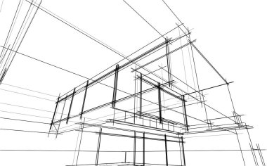 Binanın mimari 3d çizim çizim ev