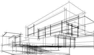 Binanın mimari 3d çizim çizim ev