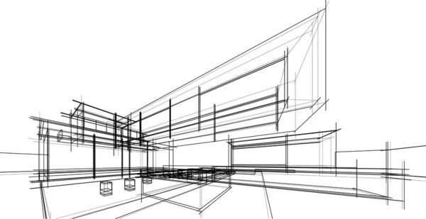 Huis Gebouw Architecturale Tekening Illustratie — Stockvector