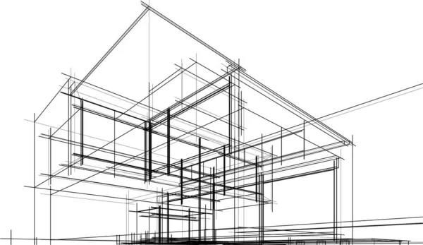 Edifício Casa Desenho Arquitetônico Ilustração —  Vetores de Stock