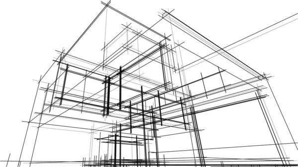 Maison Bâtiment Dessin Architectural Illustration — Image vectorielle