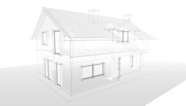 Binanın mimari 3d çizim çizim ev