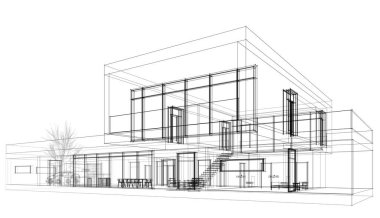 Binanın mimari 3d çizim çizim ev