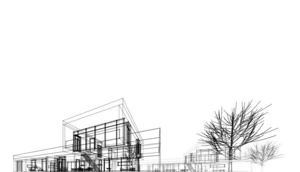Haus Gebäude Architektonische Zeichnung Illustration — Stockfoto