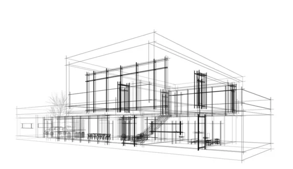 Будівництво Будинку Архітектурний Малюнок Ілюстрація — стокове фото