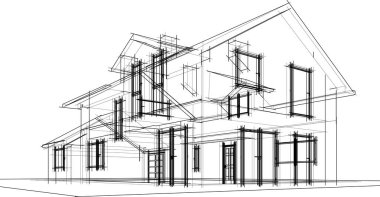 Binanın mimari 3d çizim çizim ev