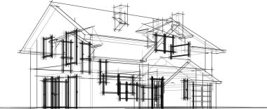 Binanın mimari 3d çizim çizim ev