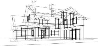 Binanın mimari 3d çizim çizim ev