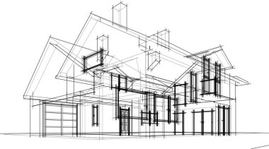 Binanın mimari 3d çizim çizim ev