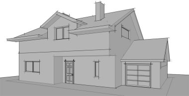 Binanın mimari 3d çizim çizim ev