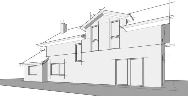 Binanın mimari 3d çizim çizim ev