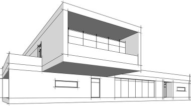 Binanın mimari 3d çizim çizim ev