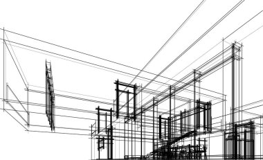 Binanın mimari 3d çizim çizim ev