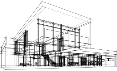 Binanın mimari 3d çizim çizim ev