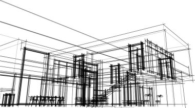 Binanın mimari 3d çizim çizim ev