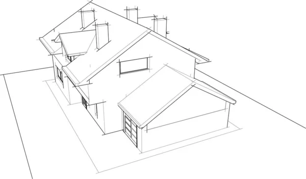 Maison Bâtiment Dessin Architectural Illustration — Image vectorielle